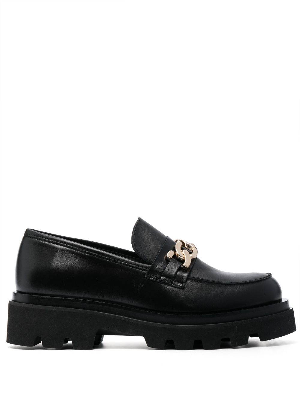 Chain-link leather loafers - Black