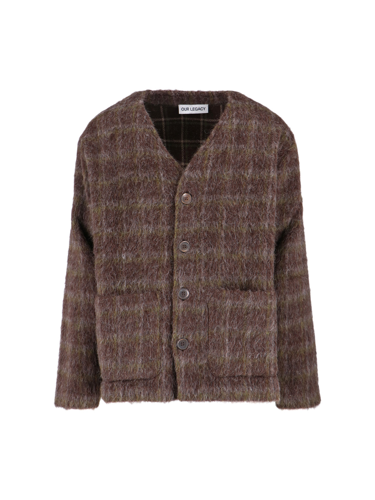 Mens Hairy Wool Crewneck Sweater with Mother-of-Pearl Buttons
