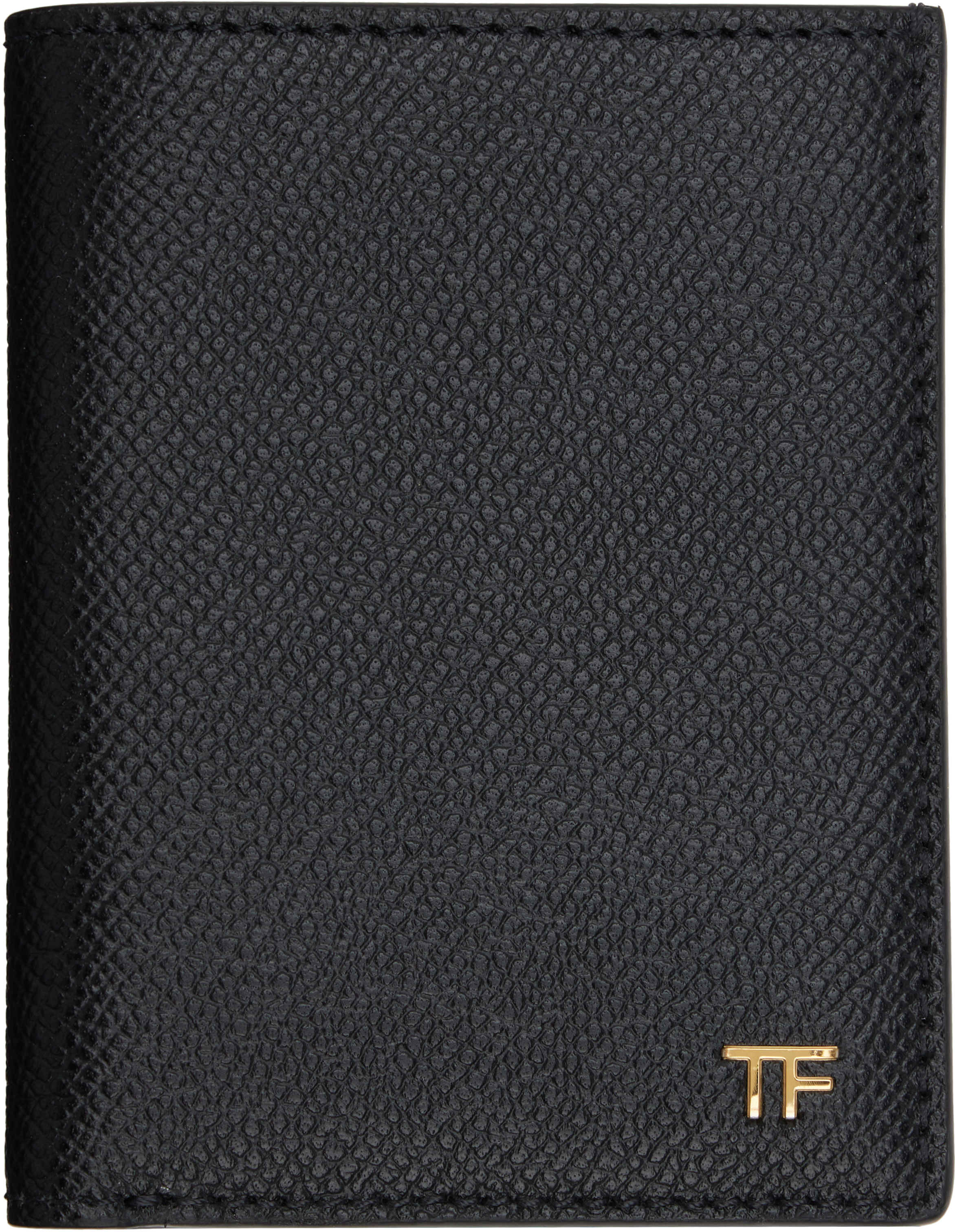 Black Small Grain Leather Folding Card Holder