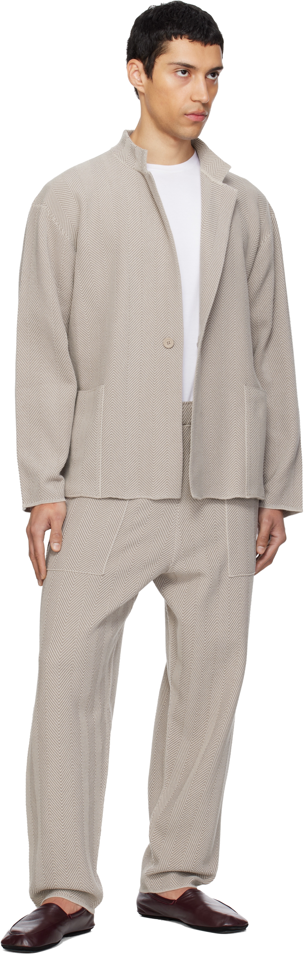 Beige Inlaid Knit Jacket