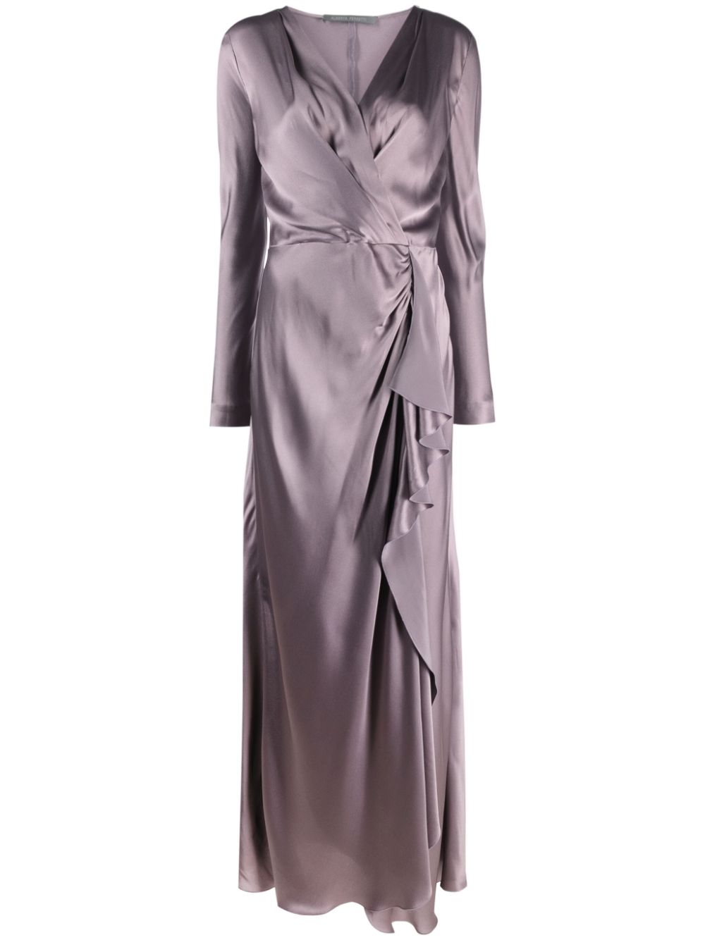 Long-sleeved satin wrap dress - Purple
