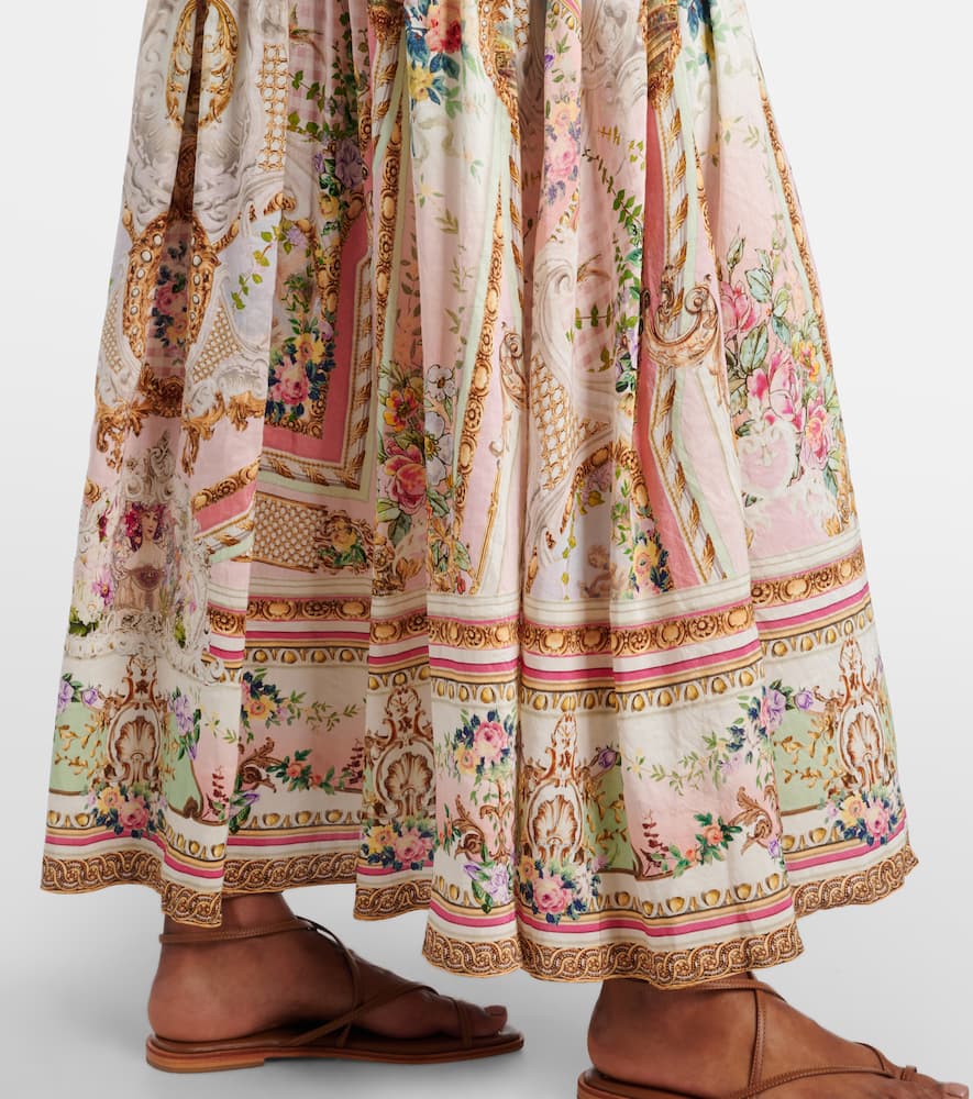 Gathered linen and silk maxi skirt