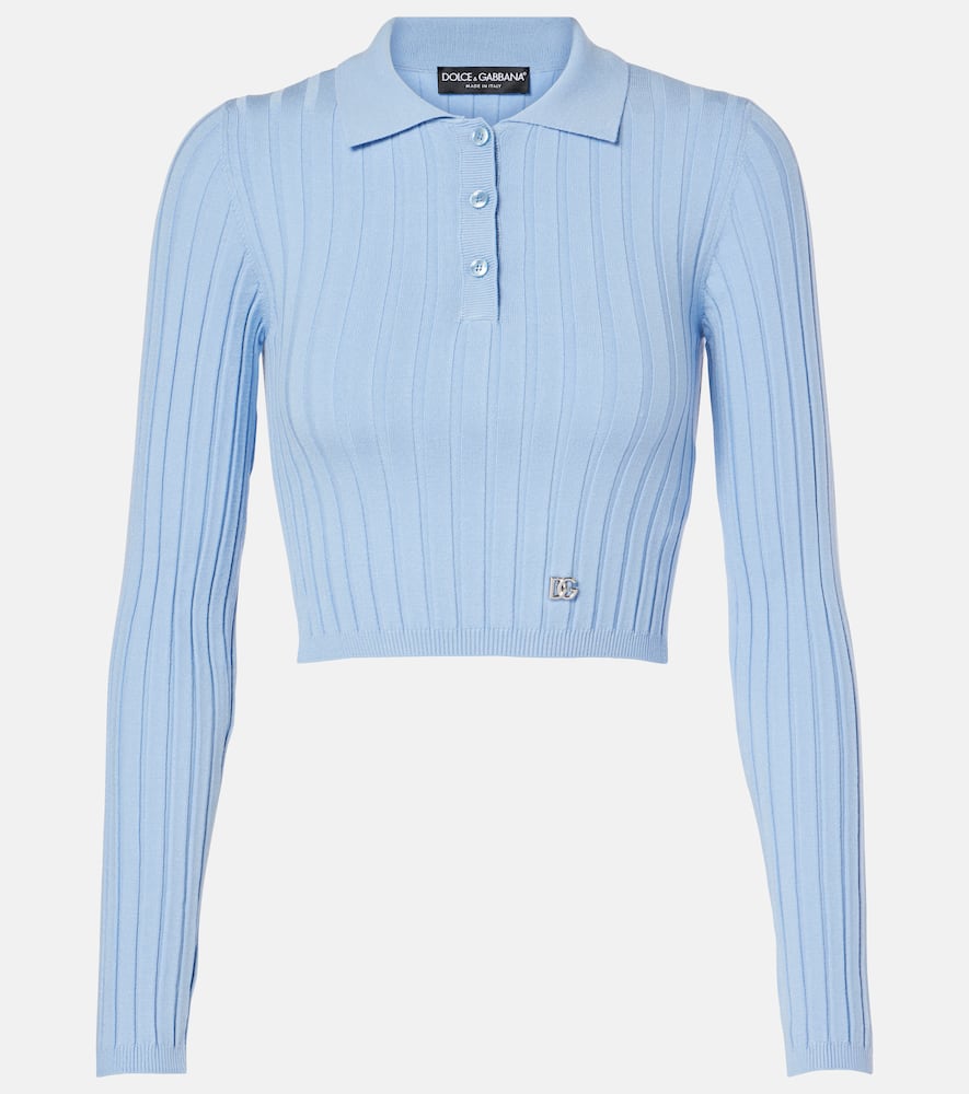 Ribbed-knit cropped polo sweater