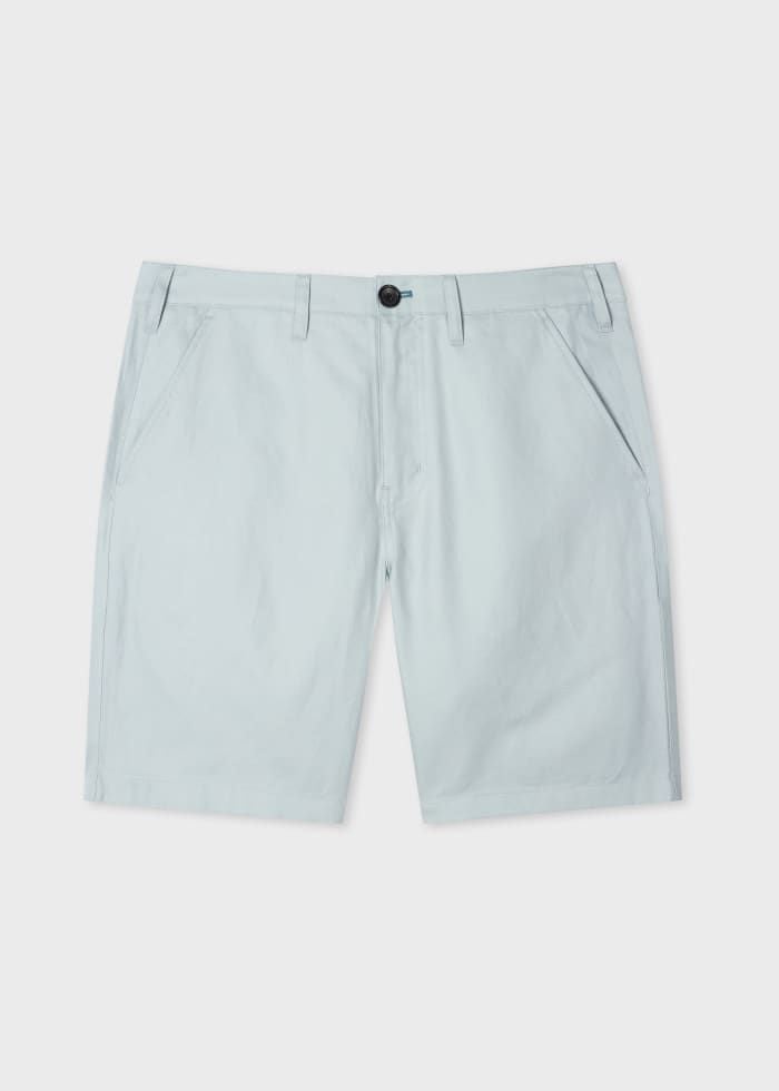 Light Blue Piece-Dyed Cotton Linen Chino Shorts