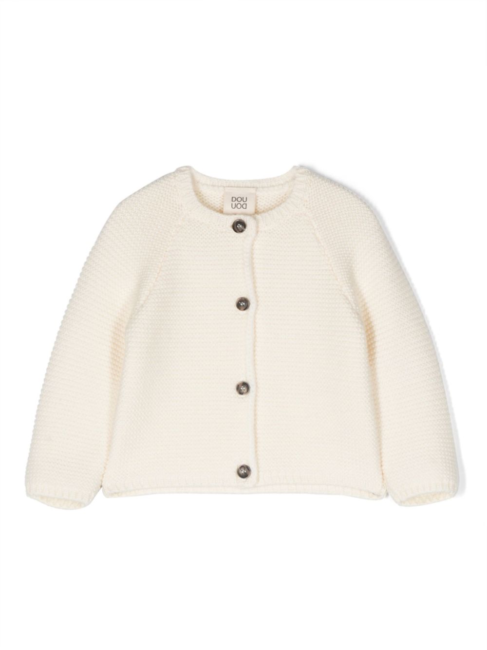 Crew-neck tricot-knit cardigan - Neutrals
