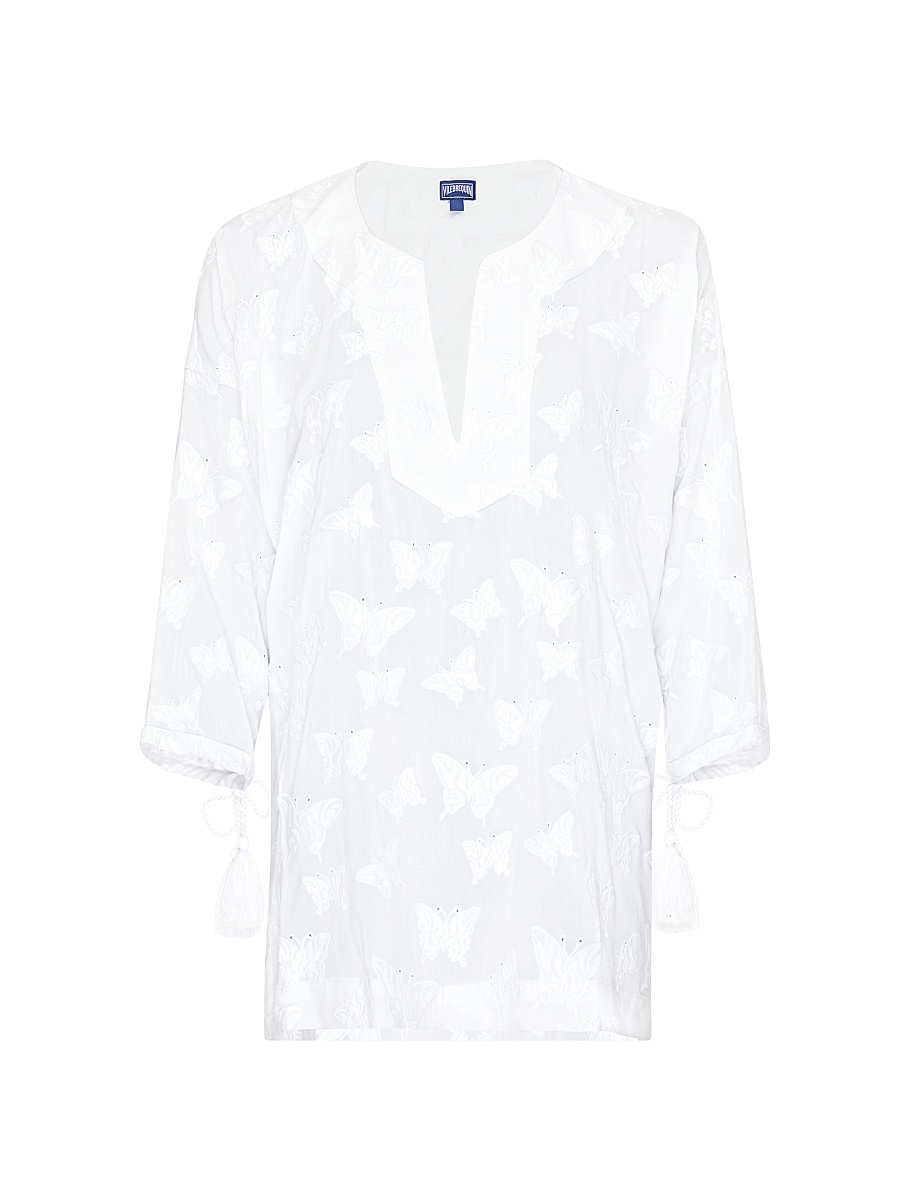 Women's Butterfly-Embroidered Swim Cover-Up Minidress - Blanc White