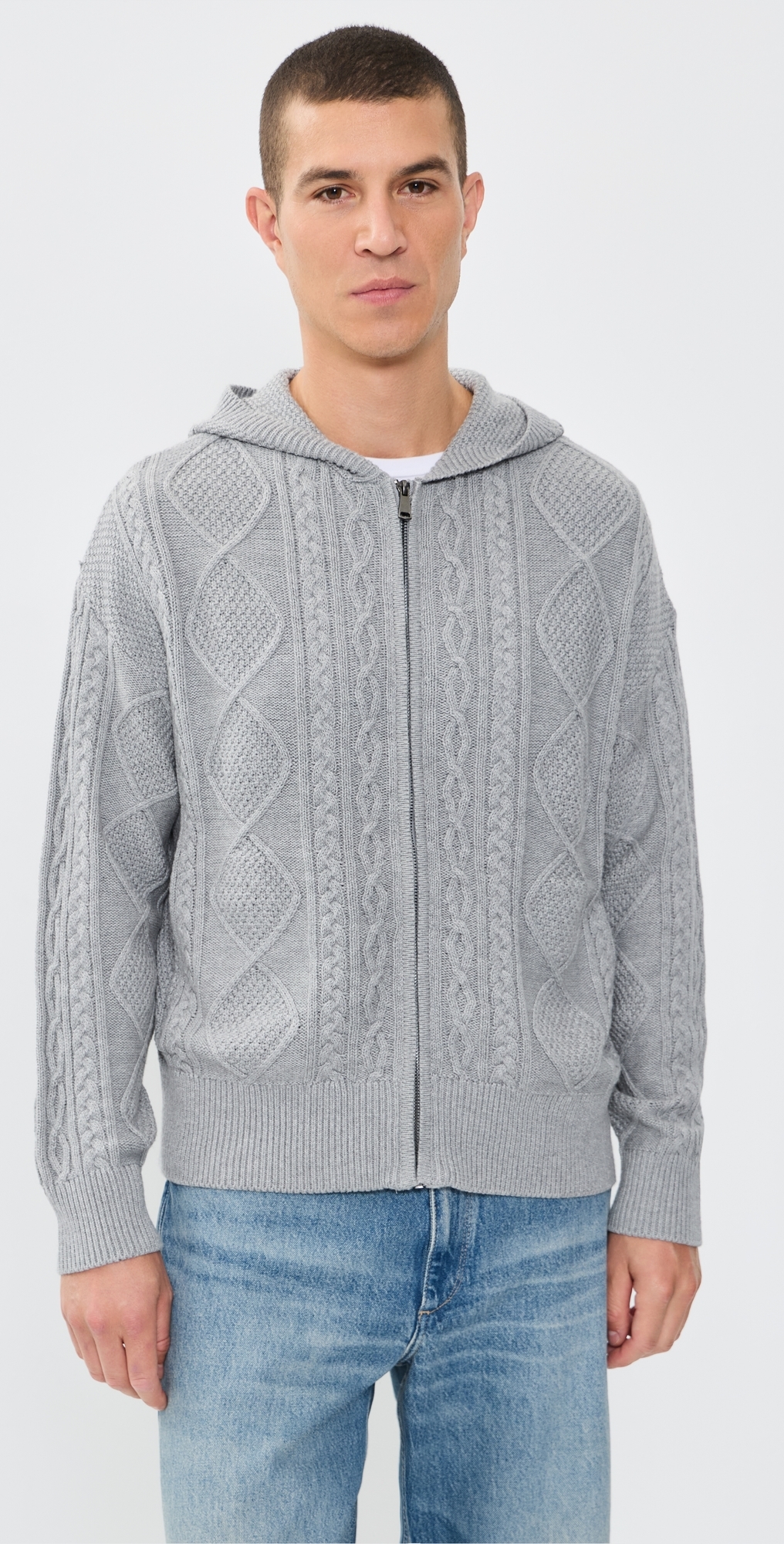 Liam Cable Knit Zip-Up Cardigan Heather Grey
