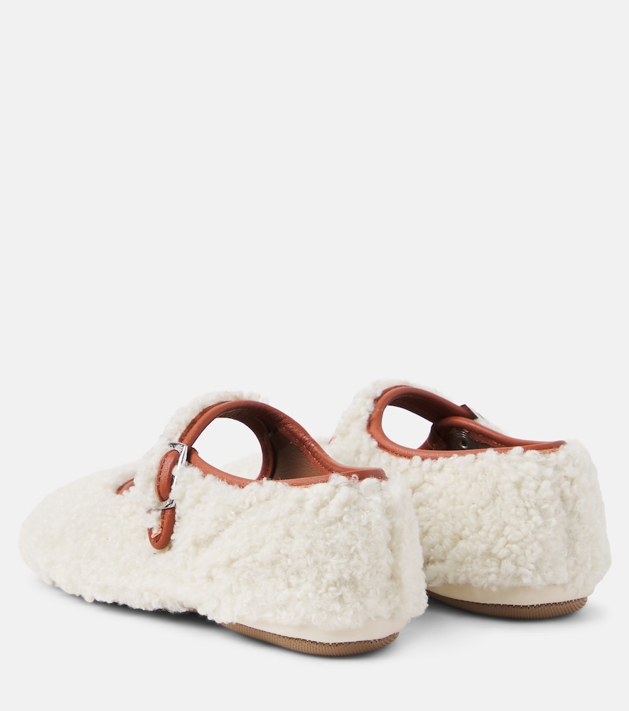 PèPè Leather-trimmed shearling ballet flats