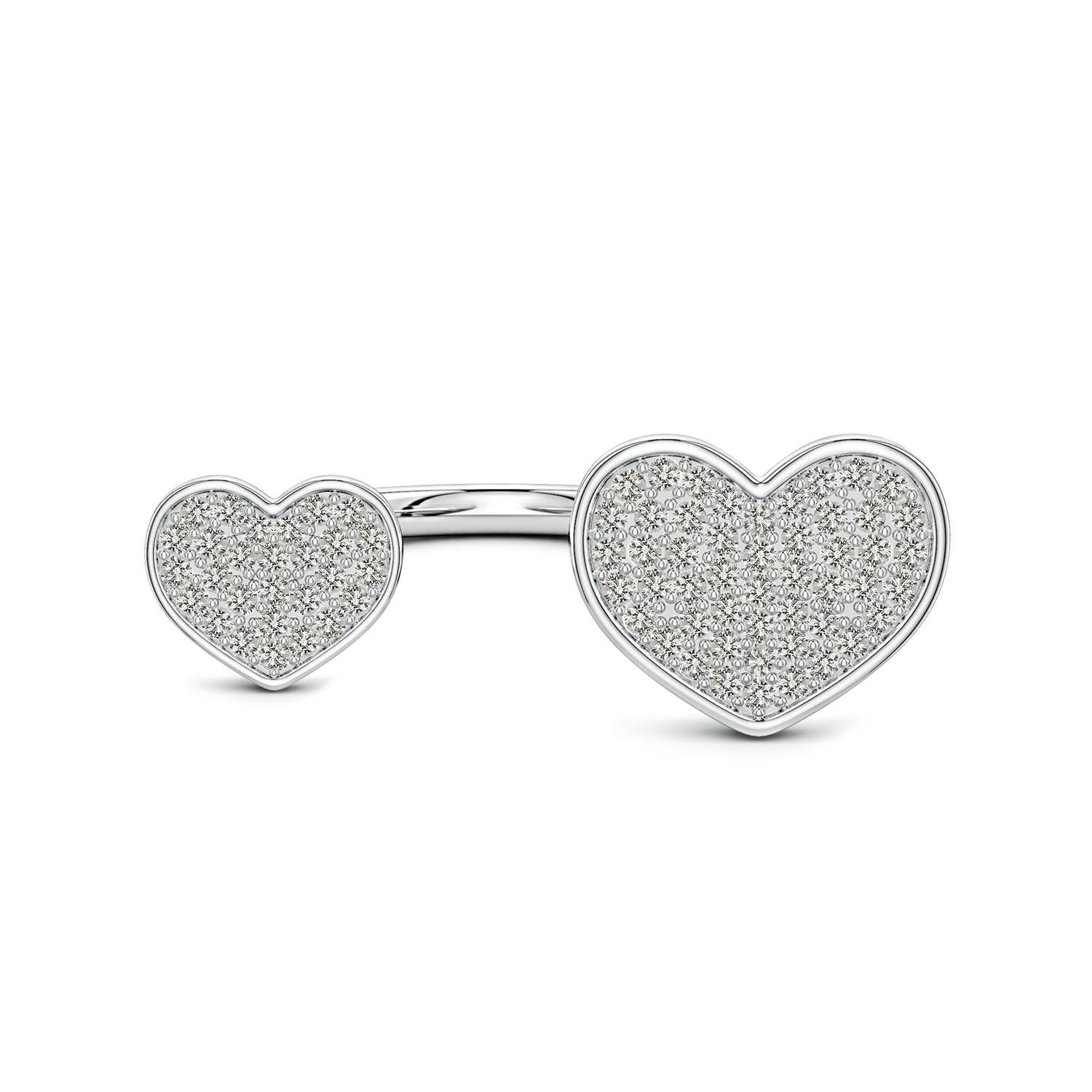 Angara 0.47 CTW Pavé Diamond Double Heart Open Ring in Silver