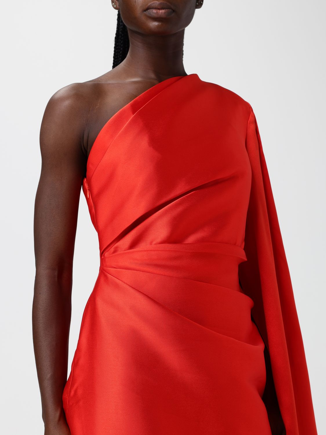 One-Shoulder Long Satin Gown with Draped Waist