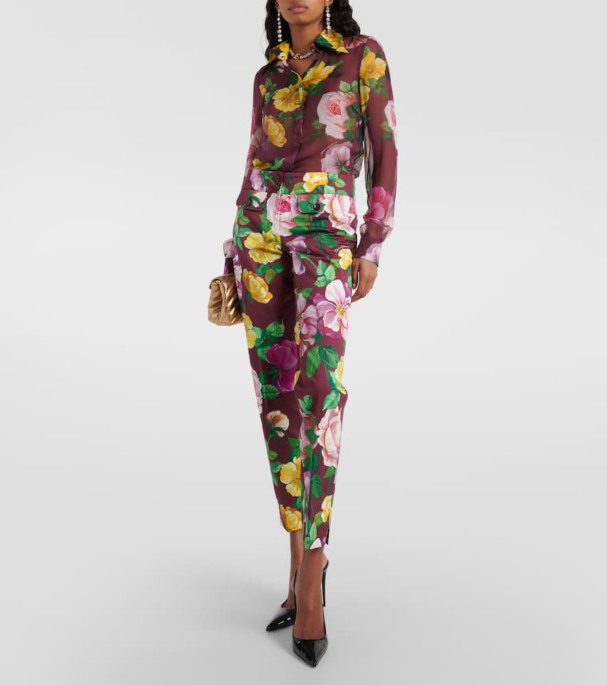 Floral low-rise cotton-blend pants