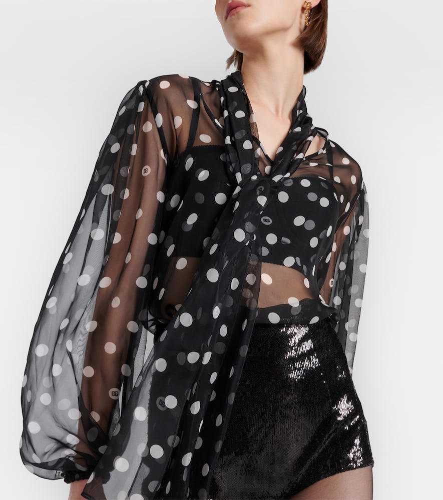 Polka-dot bow-detail silk chiffon blouse