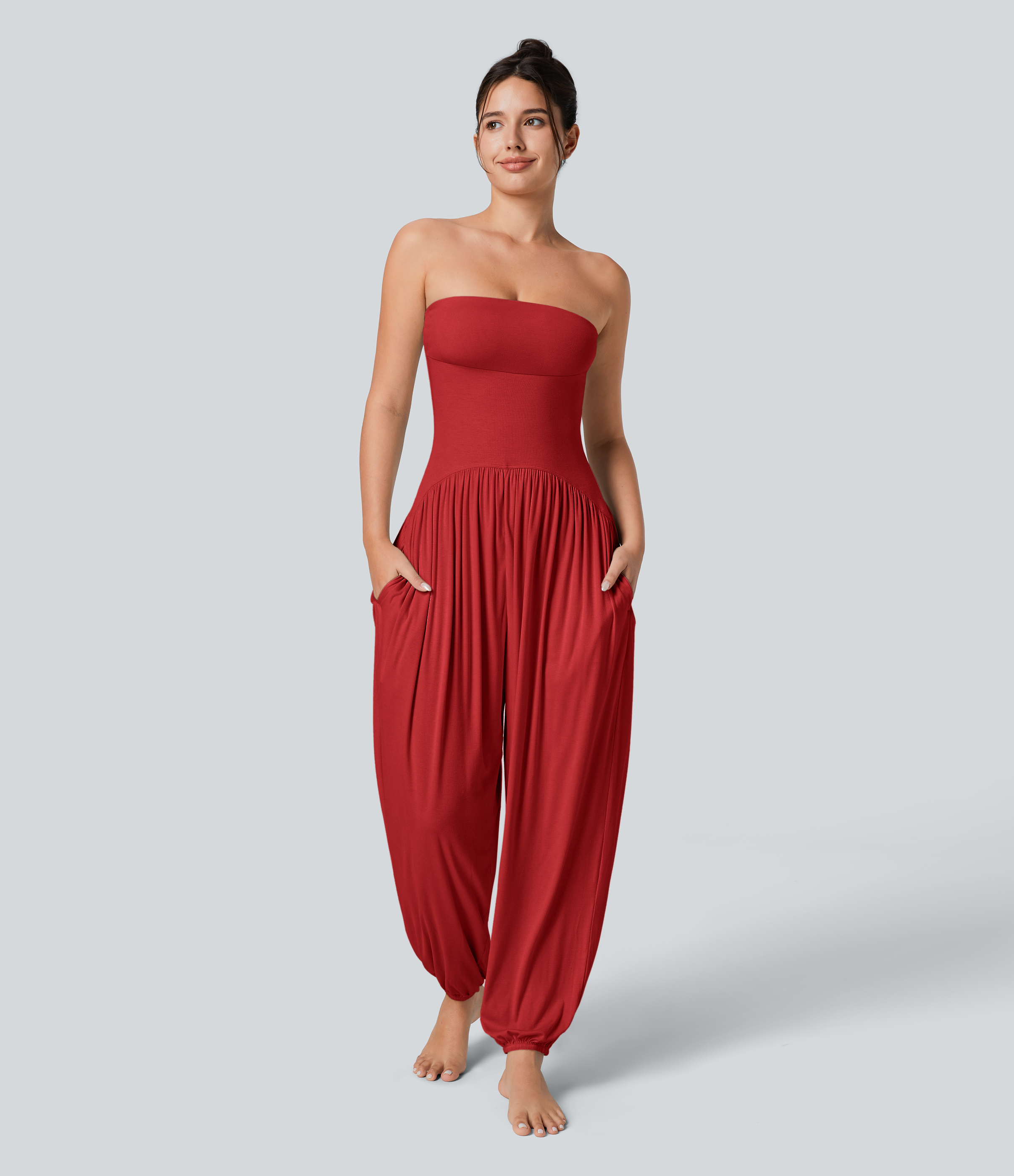 Ribbed Tube Backless Side Pocket Casual Jumpsuit  - Rubicondo