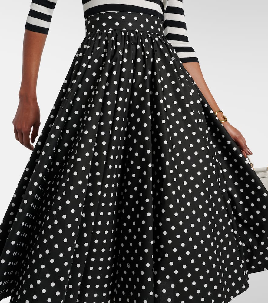 Polka-dot high-rise cotton poplin midi skirt