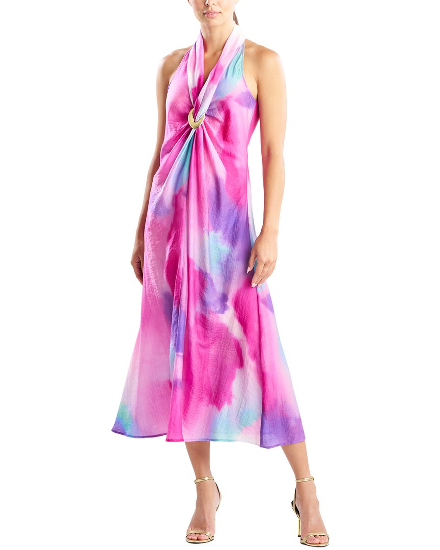 Watercolor Sheer Texture Halter Maxi Dress