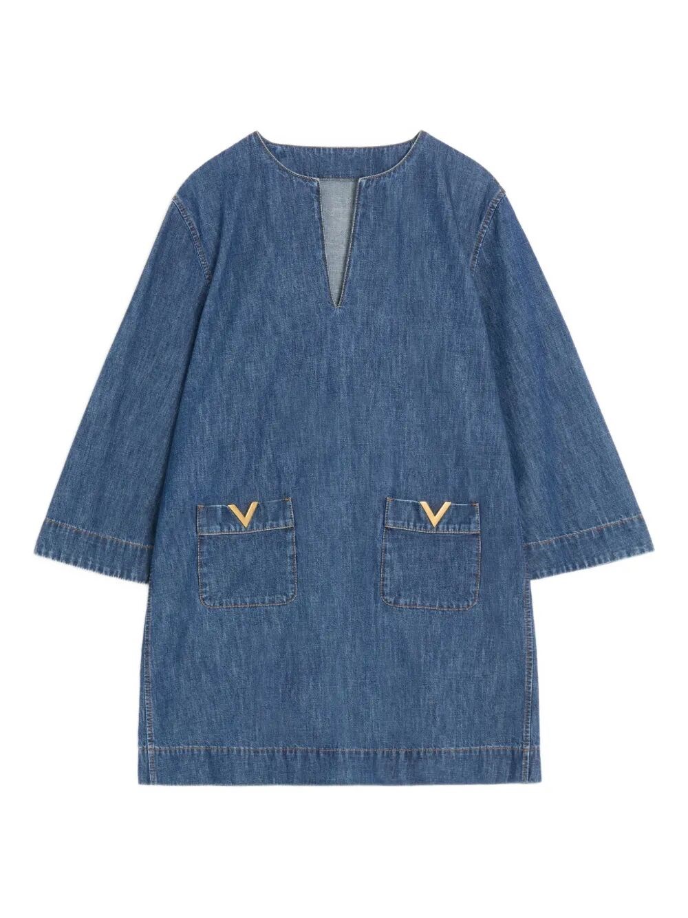 V-Neck Denim Minidress