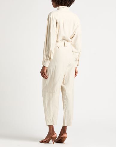 Woman Jumpsuit Cream Size 6 Viscose, Linen