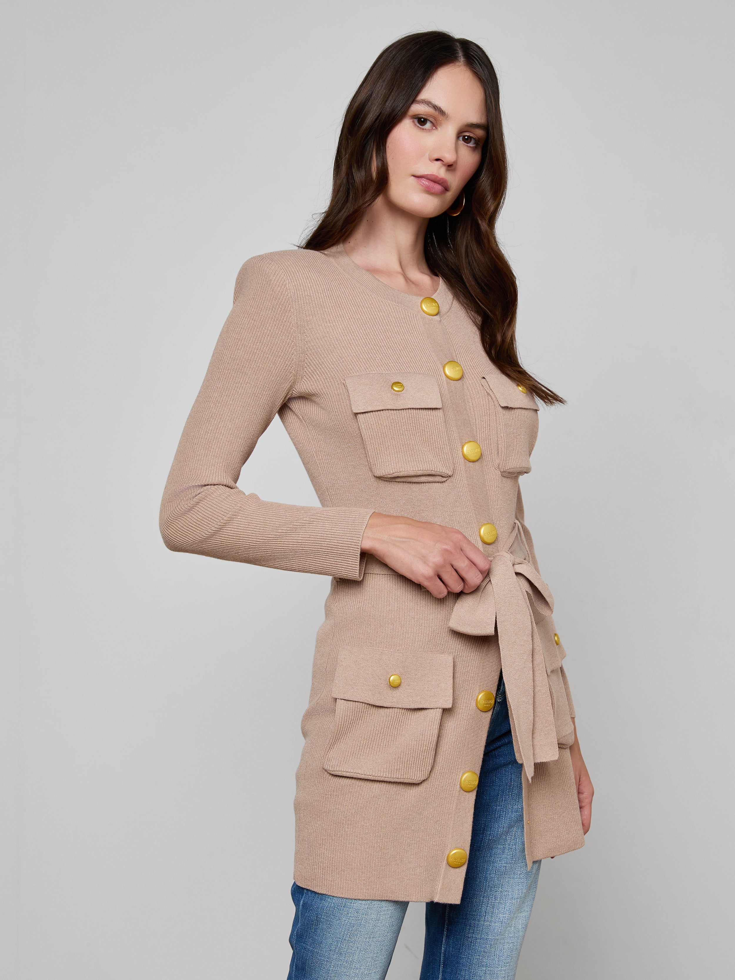 Lore Cardigan In Cappuccino/gold