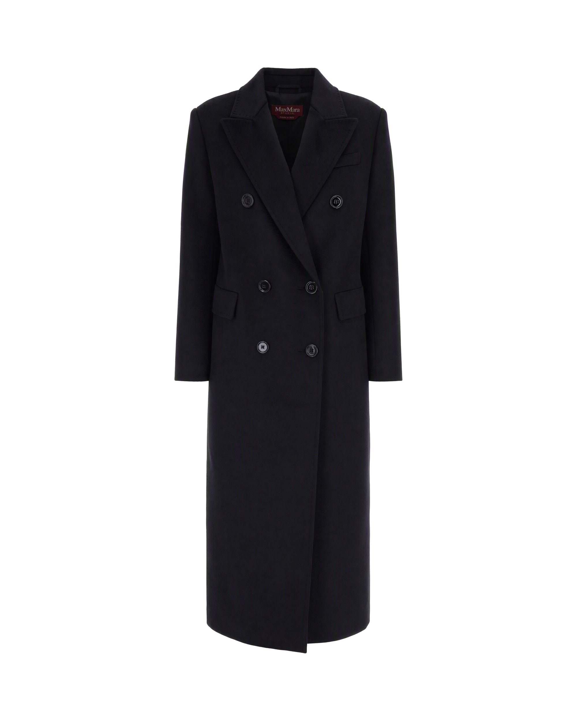 Double-Breasted Wool Drape Coat — Black