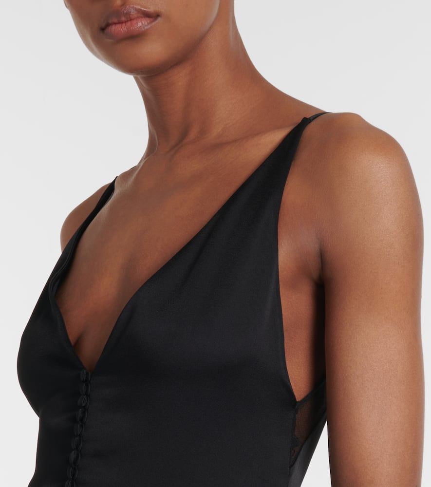 Open-back peplum satin midi dress
