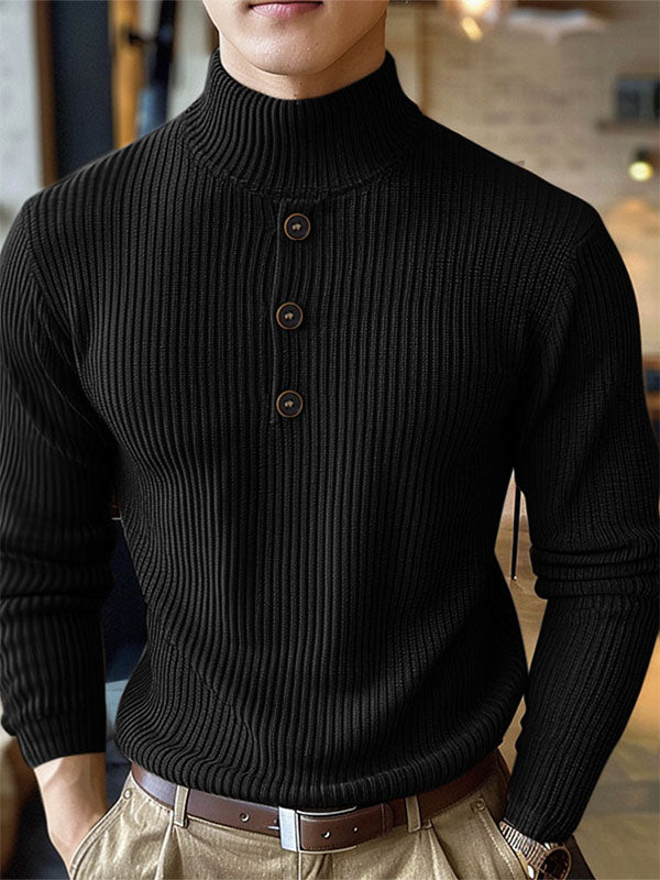 Mens Minimalist Turtleneck Long-Sleeve Pullover Sweater SKUK72737 - Black / S