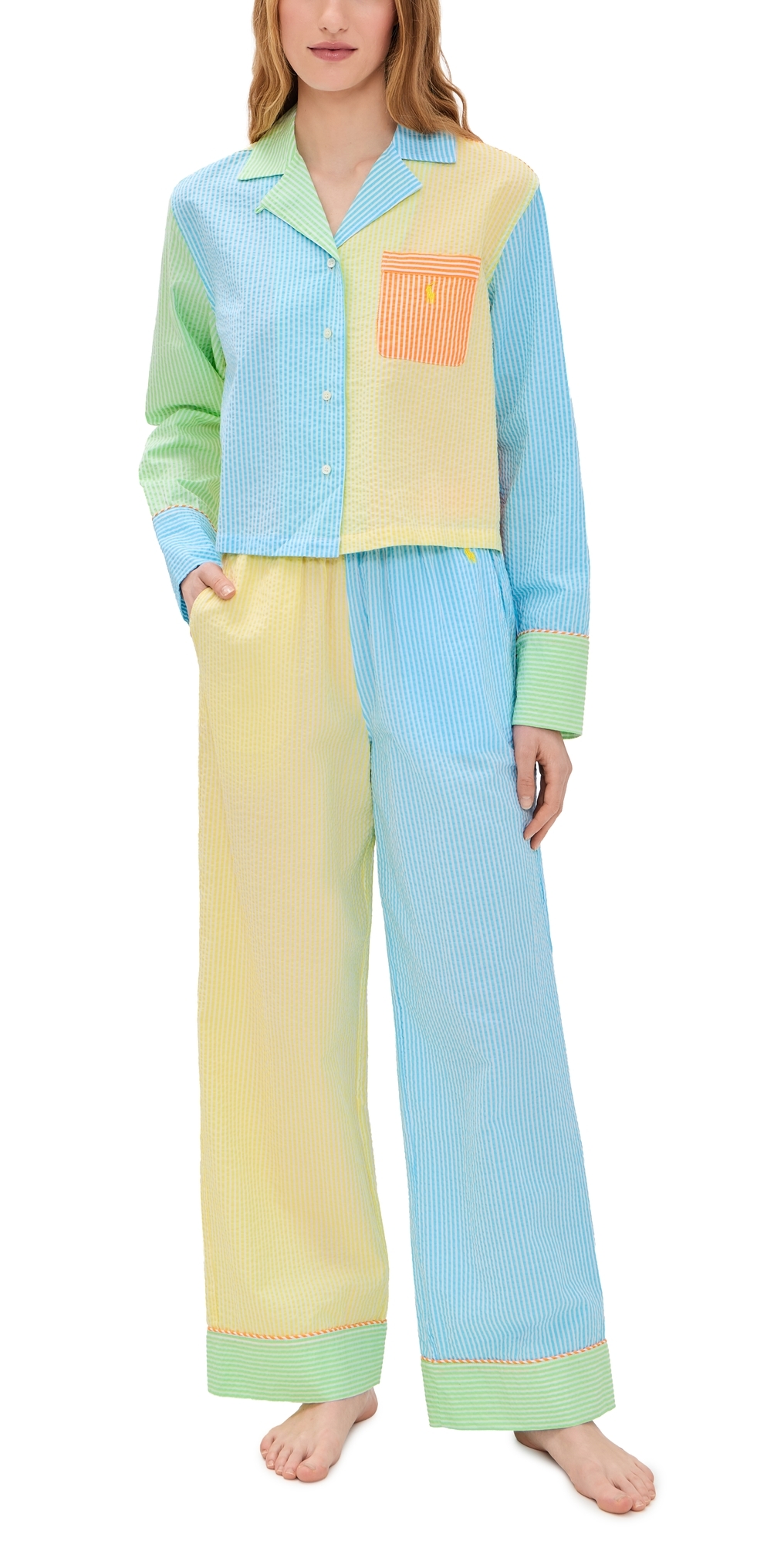 Mixed Seersucker Pajama Set Multicolor
