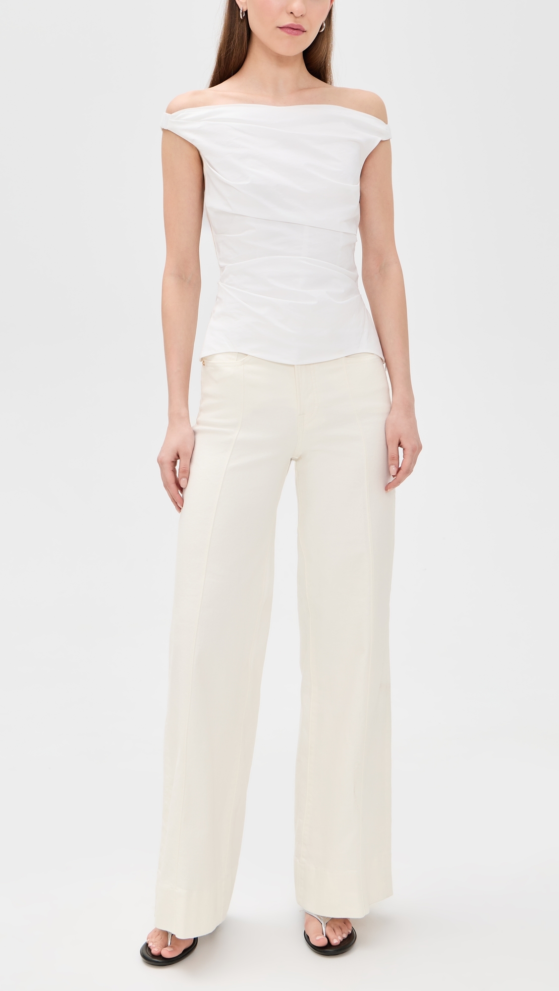Good Waist Palazzo Jeans Cotton White