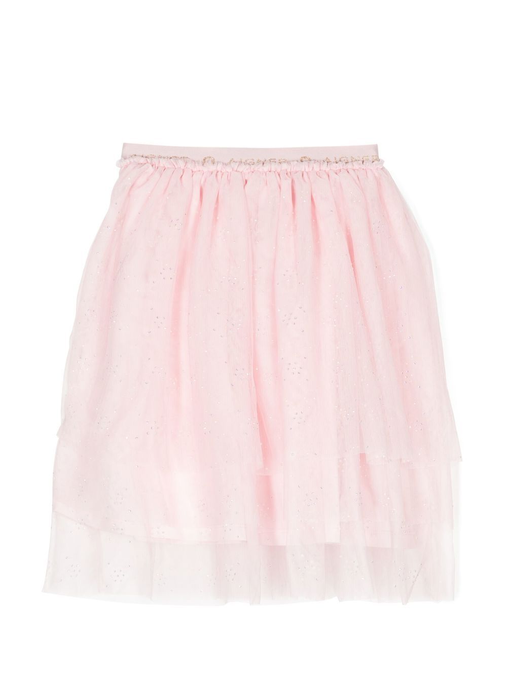 Rhinestone-embellishment tulle skirt - Pink