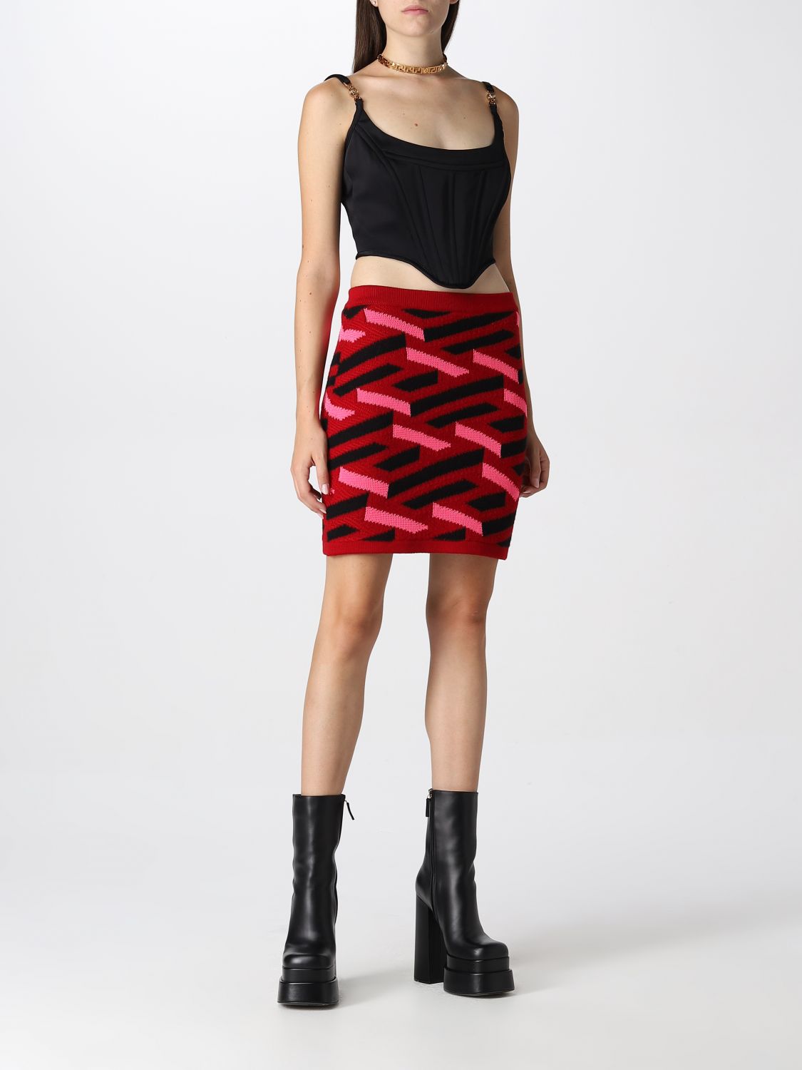 La Greca wool blend knit skirt