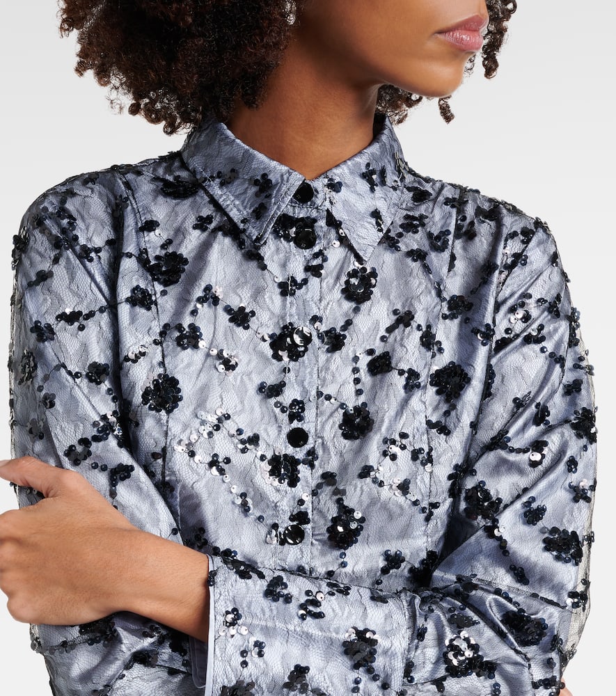 Ganni Sequined lace cropped shirt