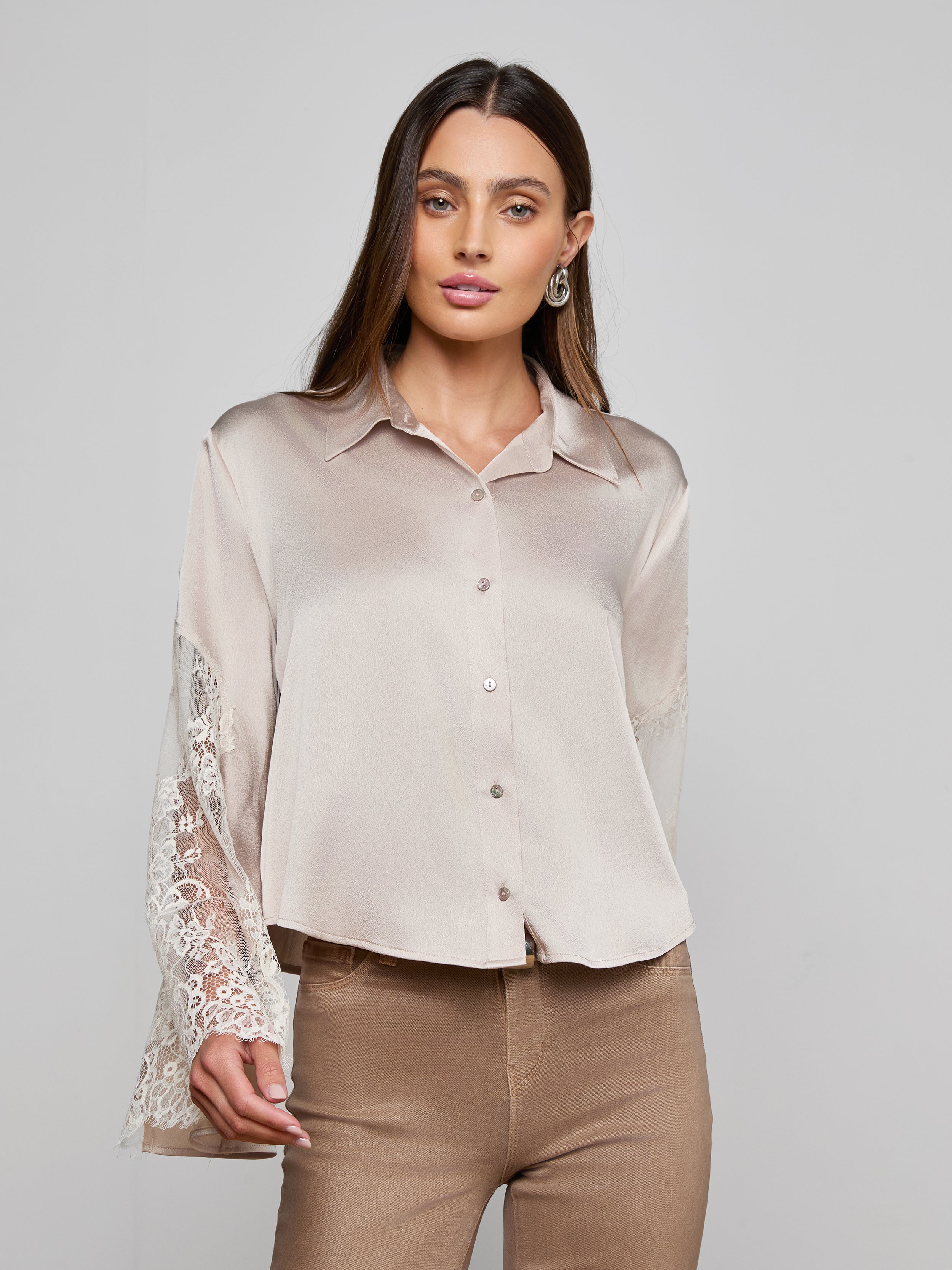Capri Lace Sleeve Blouse Top In Feather Grey