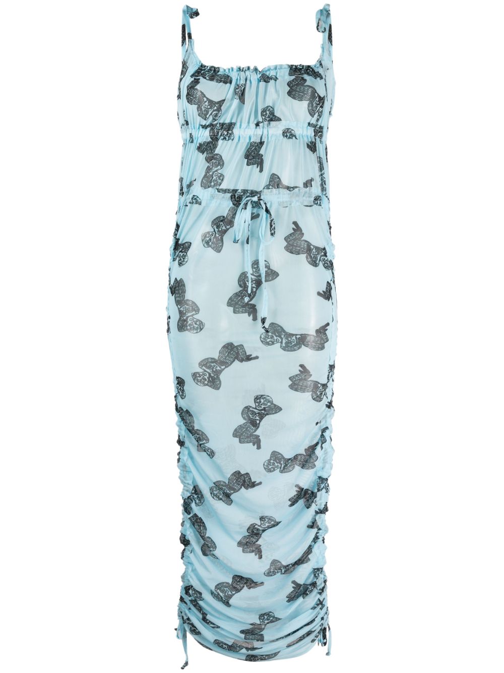 Graphic-print mesh dress - Blue