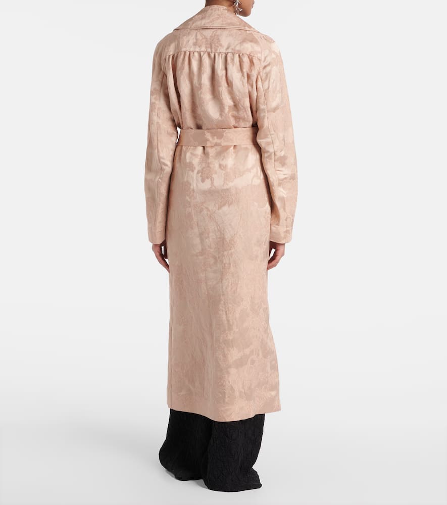 Floral linen-blend jacquard coat
