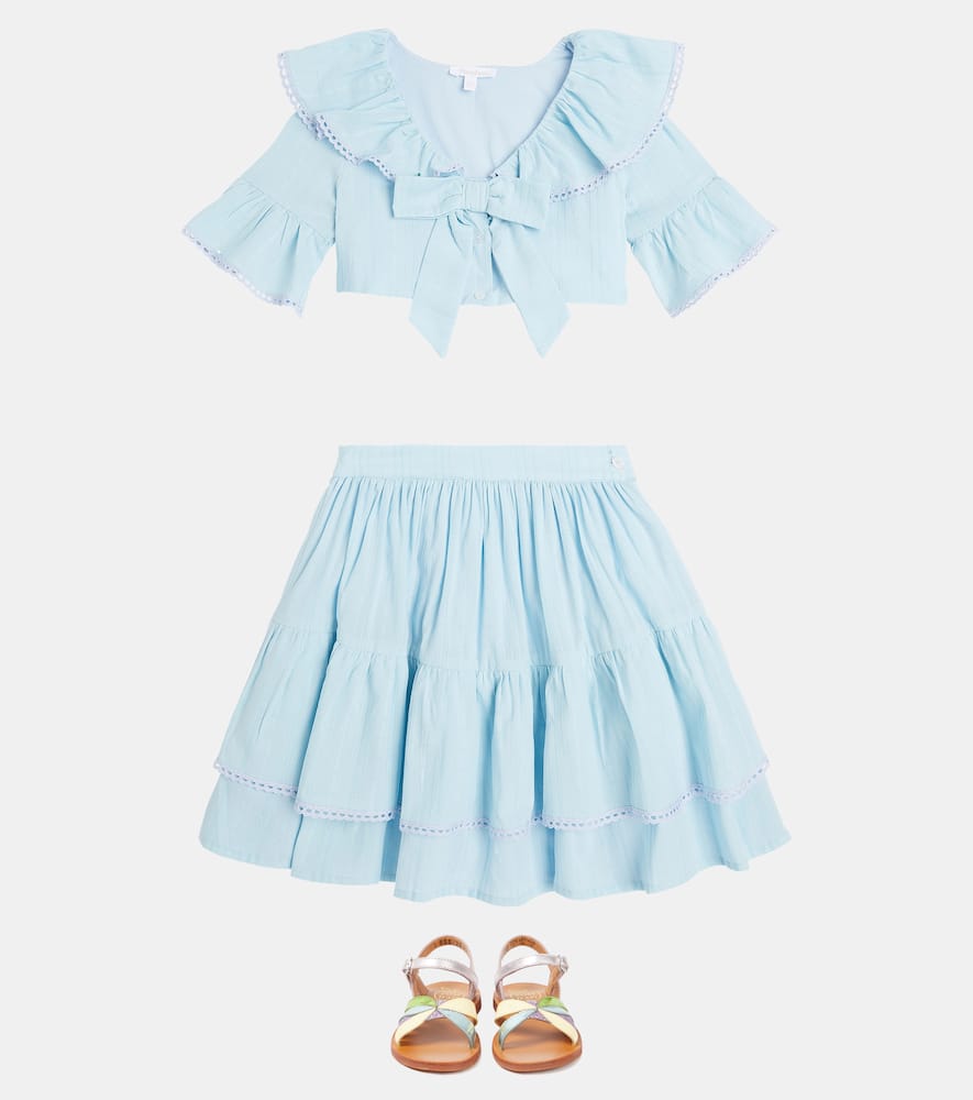 Bow-detail poplin shirt and skirt set