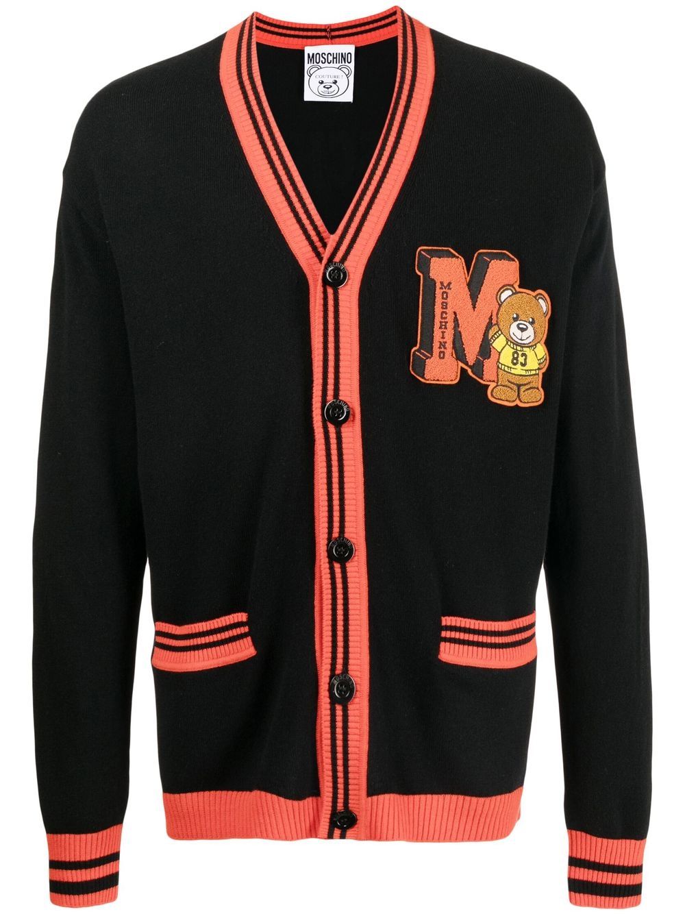 Embroidered toy-bear patch cardigan - Black