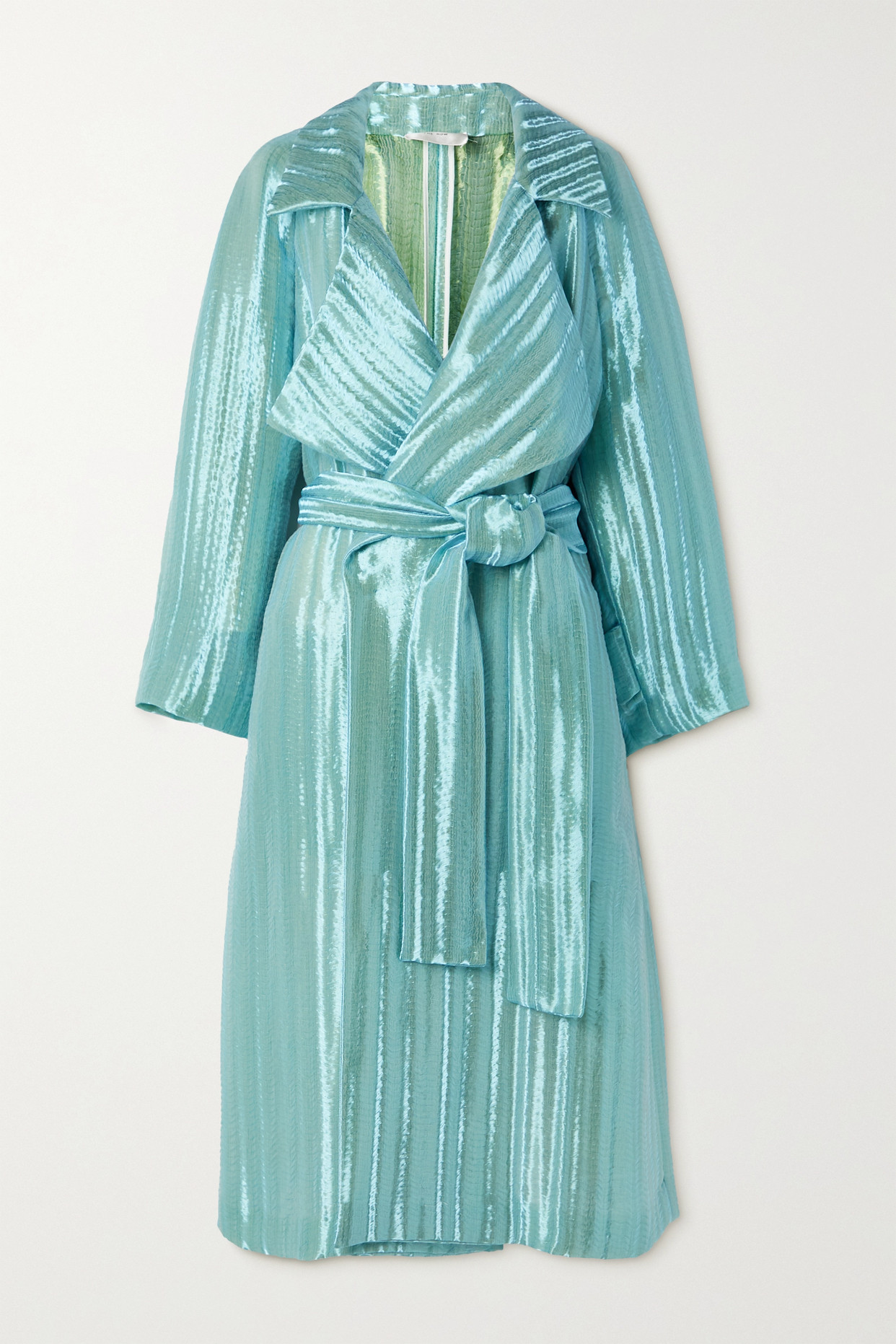 더로우 여성 라우 벨트 메탈릭 실크 자카드 코트 - 블루 - x 스몰