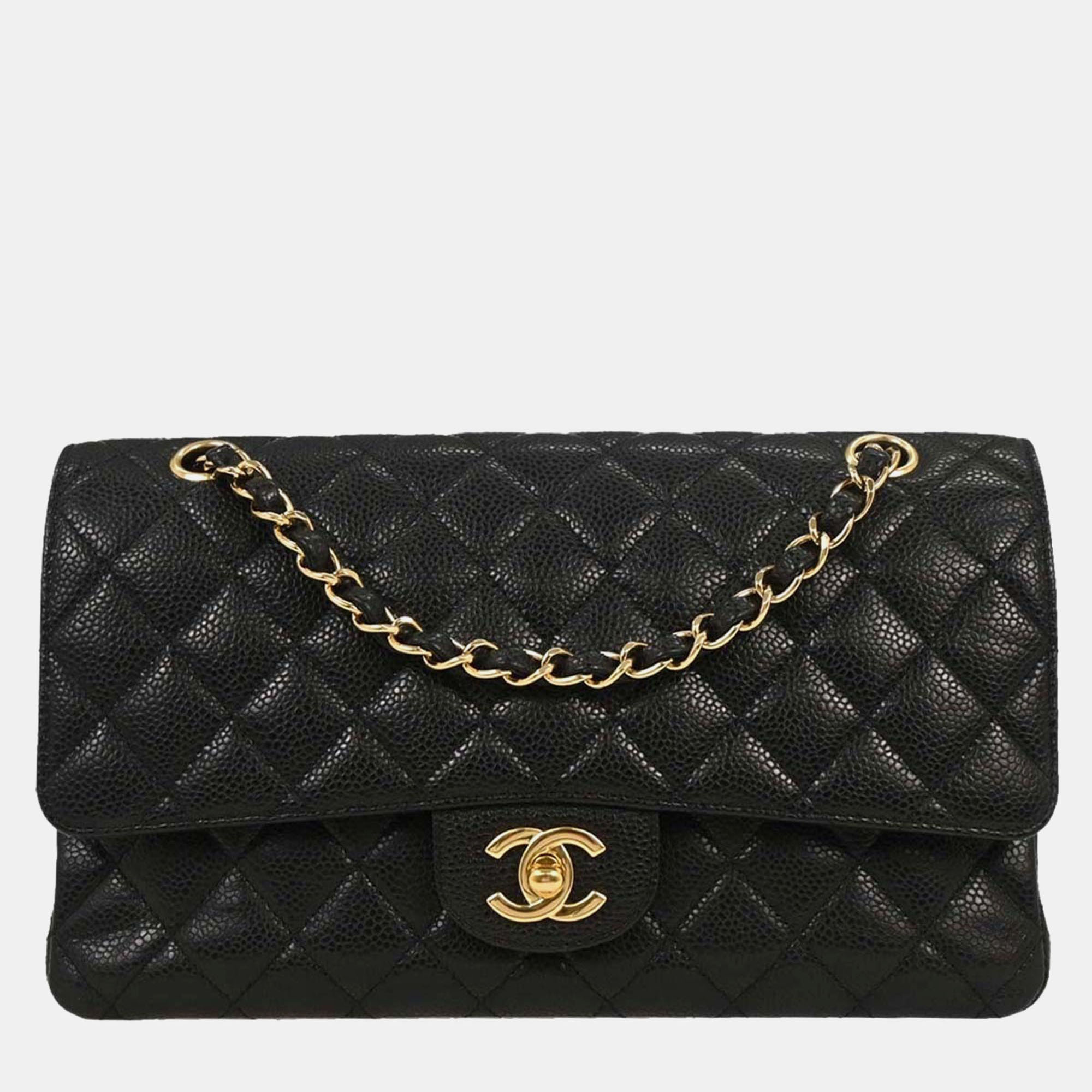 Chanel Classic Double Flap Medium Black Leather Shoulder Bag