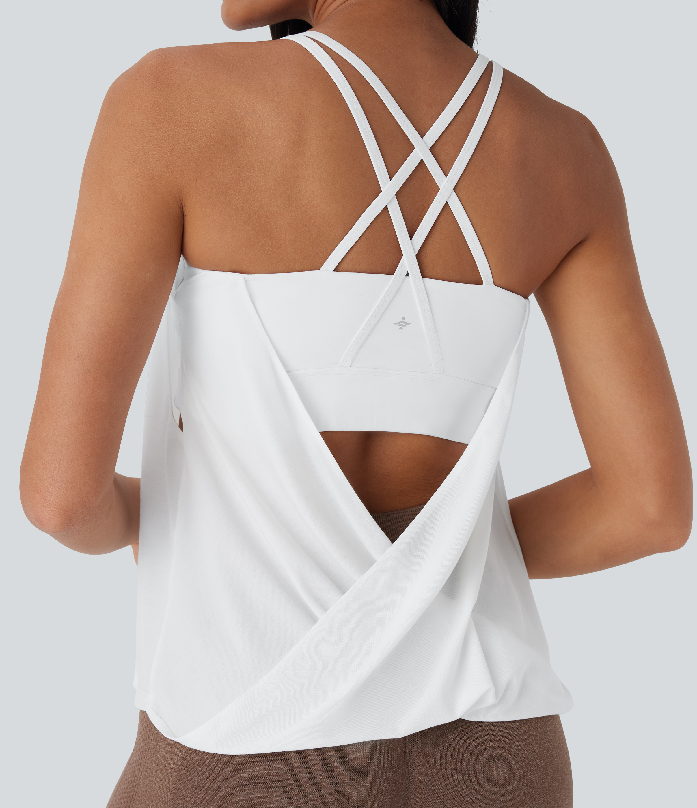 Double Straps Pleated Quick Dry Yoga Cami Top DD-F Cups Tank Top - White