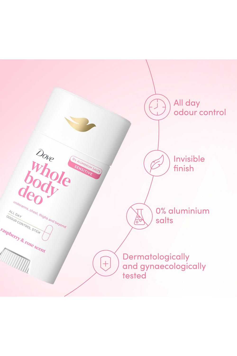 Dove Whole Body Deodorant Stick Long Lasting Raspberry & Rose , 6 Pack