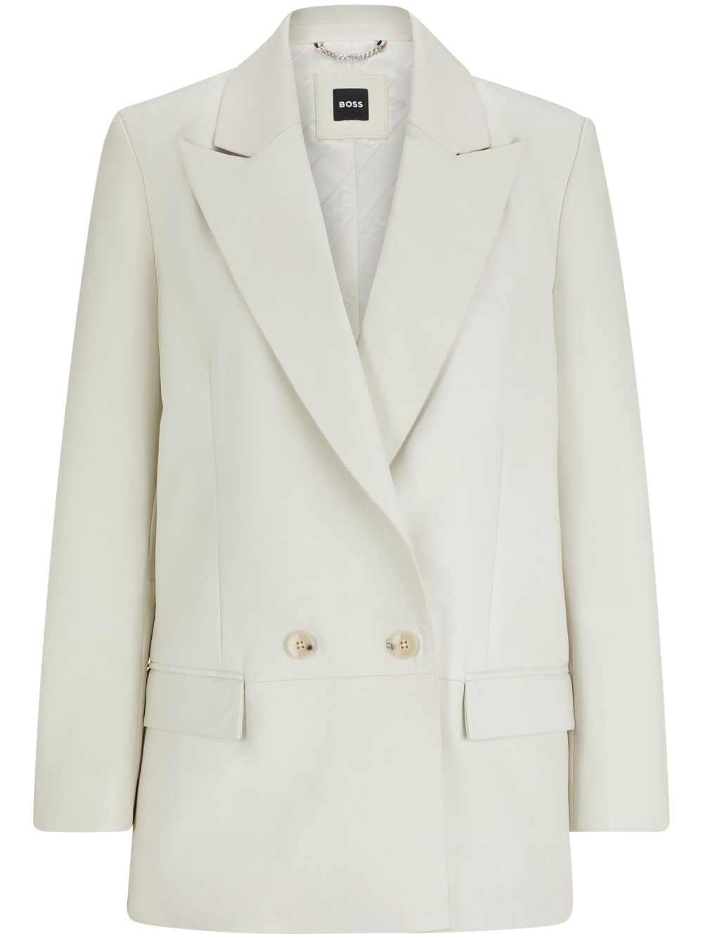 Double-breasted leather blazer - White