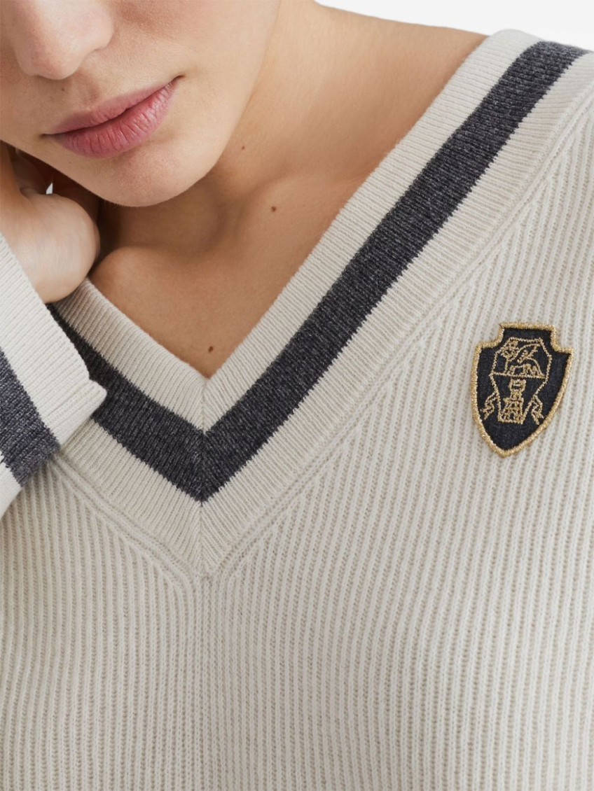 Ribbed Cashmere Sweater With Contrasting Stripe
