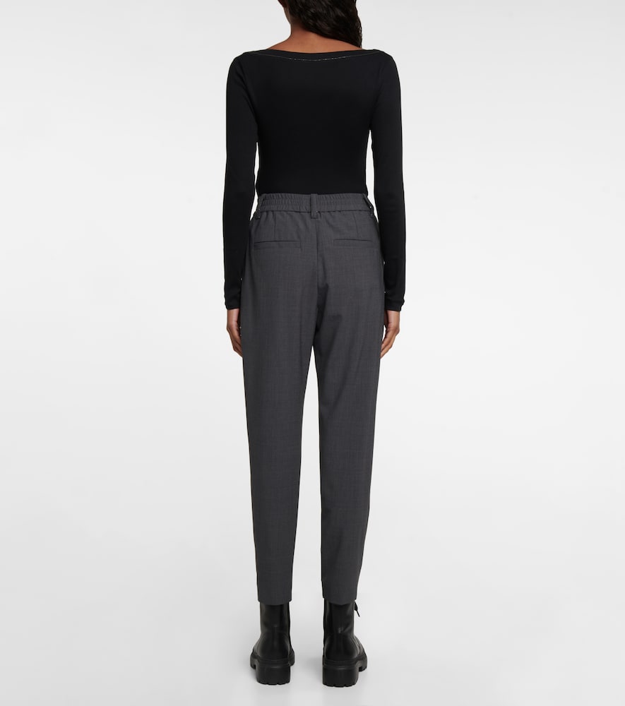 High-rise tapered wool-blend pants