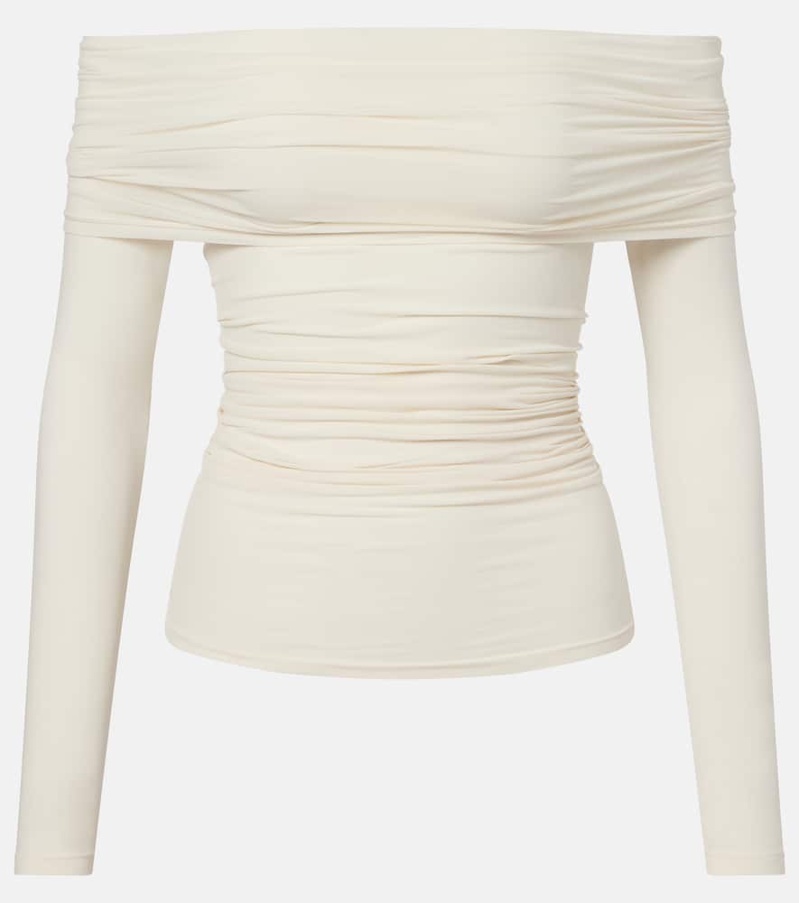 Draped semi-sheer off-shoulder top