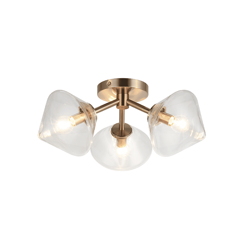 Aged Gold Brass Three Light Ceiling Mount from the Novo Collection