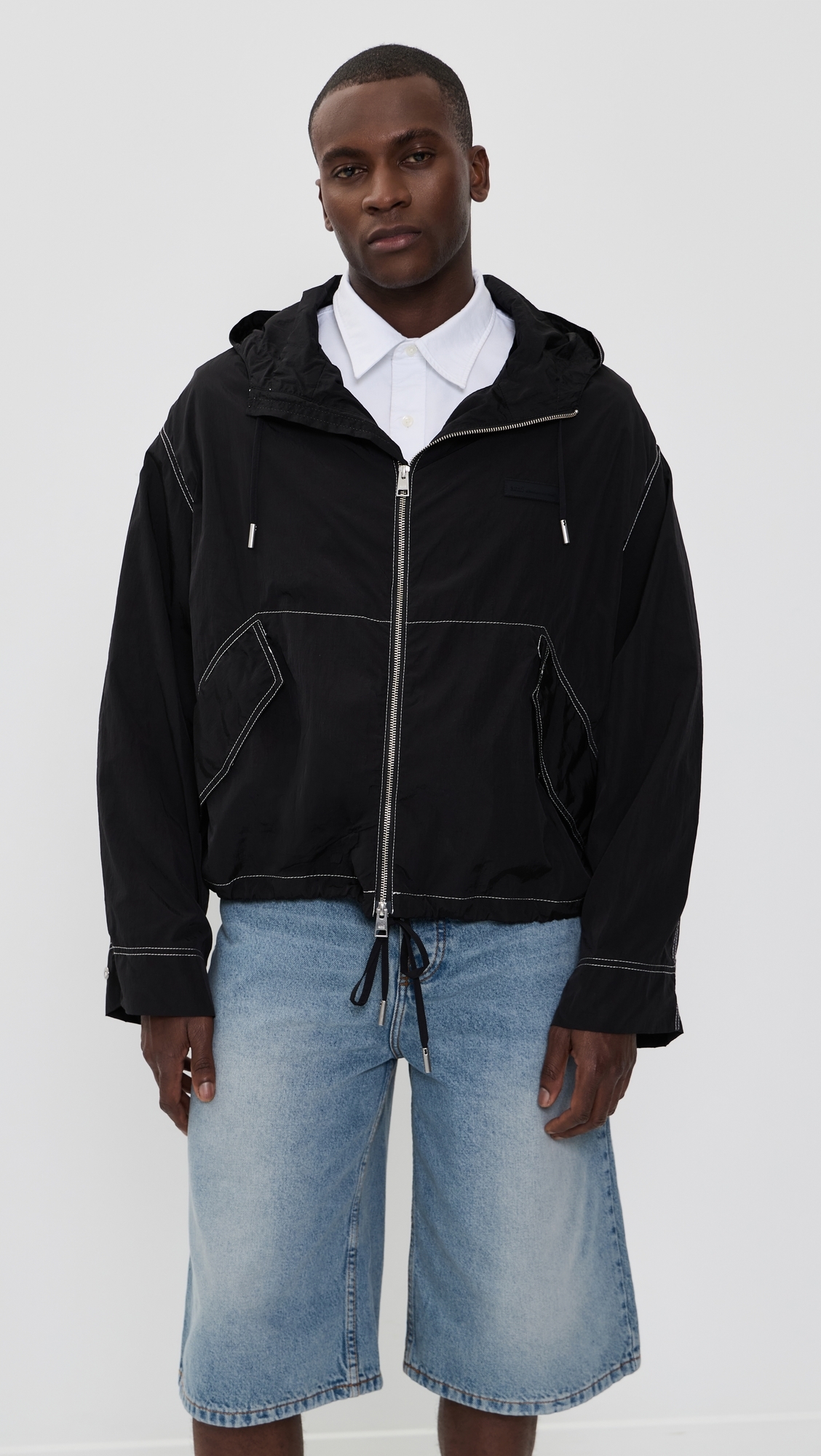 Crinkled Nylon Jacket Noir