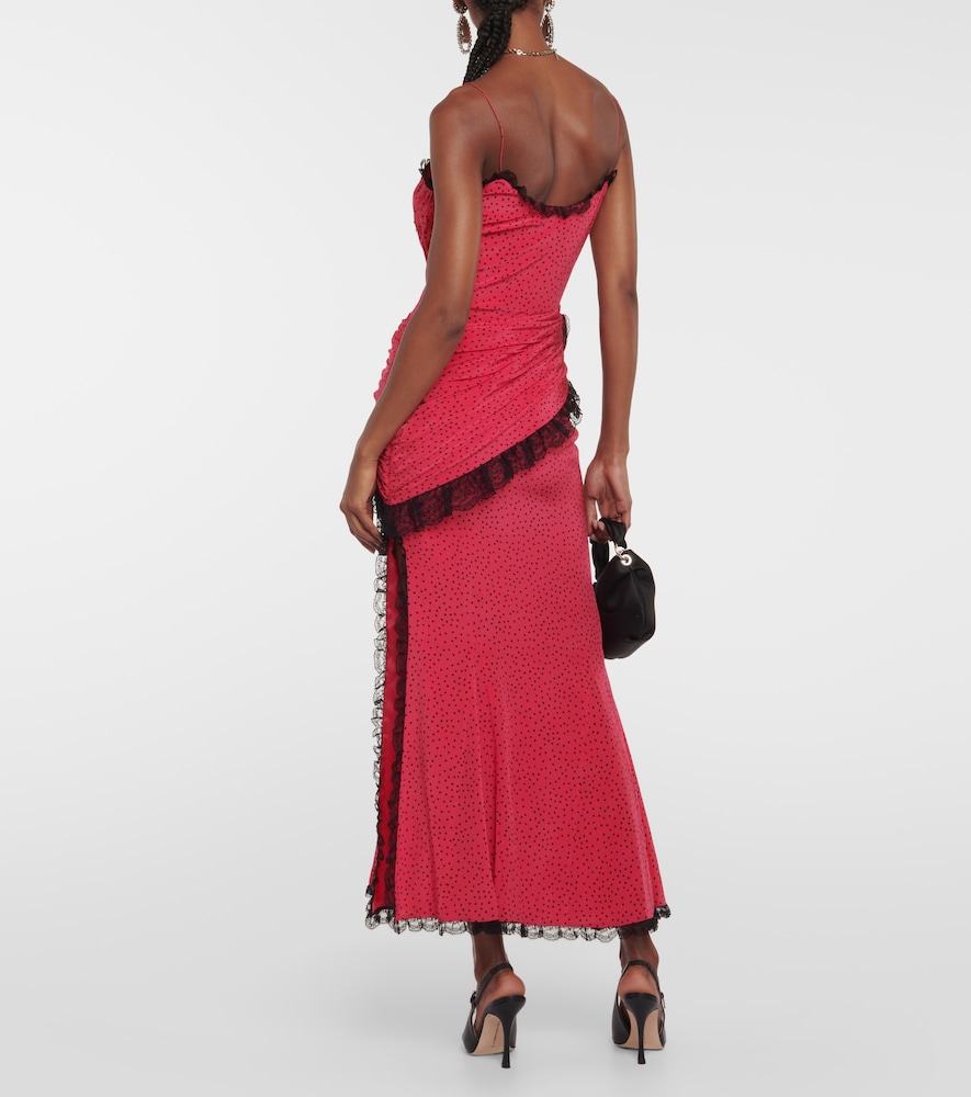 Floral-appliqué silk maxi dress
