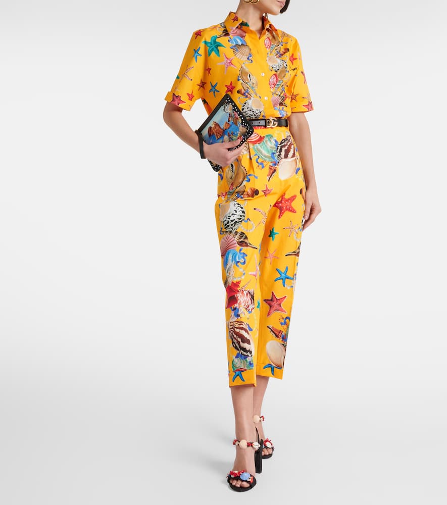 Capri printed high-rise cotton tapered pants
