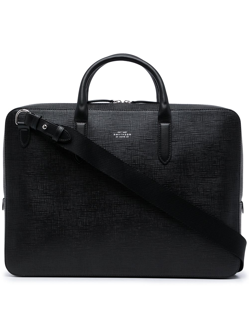 Panama textured leather briefcase - Black