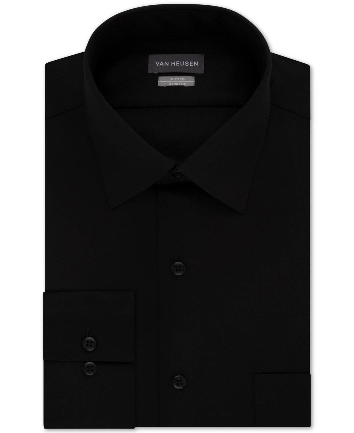 Men's Fitted Stretch Wrinkle Free Sateen Solid Dress Shirt - Black