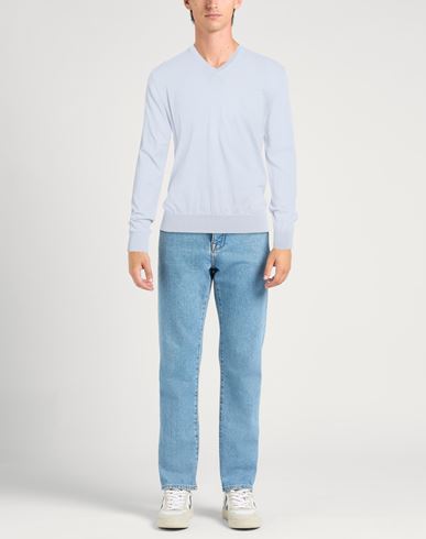 Man Sweater Sky blue Size 40 Cotton